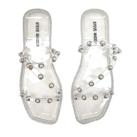 STEVE MADDEN NONII Clear/Pearl Embellished Sandals. Women's Size 7 - Picture 1 of 13